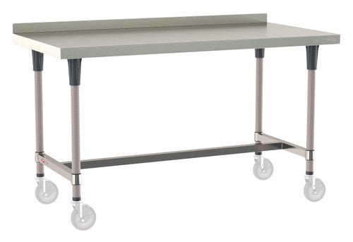 TableWorx Worktable, 60"W x 30"D, adjustable height, 2"H backsplash, epoxy coated legs