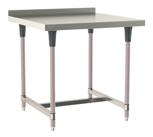 TableWorx Worktable, 36"W x 36"D, adjustable height, 2"H backsplash, epoxy coated legs