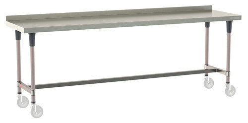 TableWorx Worktable, 96"W x 24"D, adjustable height, 2"H backsplash, epoxy coated legs