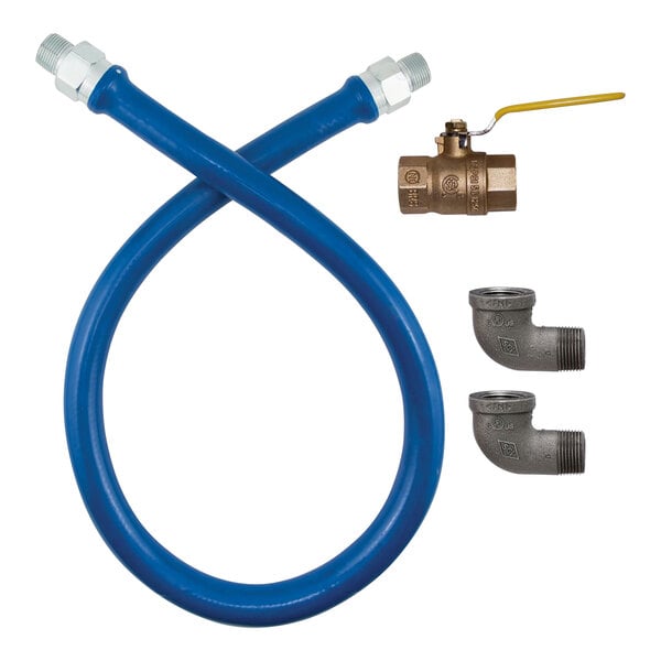 1/2"D Blue Food Truck Grade Gas Connector Kit 36"L, Stainless Steel Braid, Elbow, Full Port Valve, Nipple, 120,000 BTU/hr