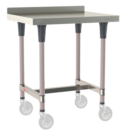 TableWorx Worktable, 30"W x 24"D, adjustable height, 2"H backsplash, epoxy coated legs