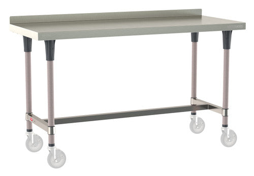 TableWorx Worktable, 60"W x 24"D, adjustable height, 2"H backsplash, epoxy coated legs