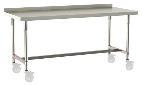 TableWorx Worktable, 72"W x 30"D, adjustable height, 2"H backsplash