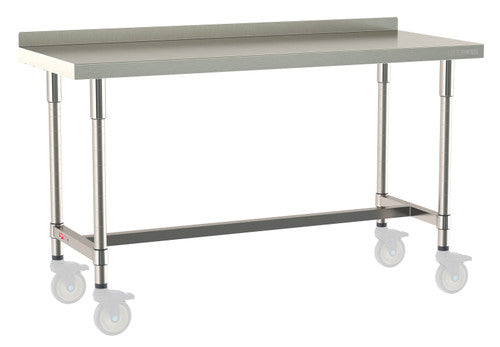 TableWorx Worktable, 60"W x 24"D, adjustable height, 2"H backsplash