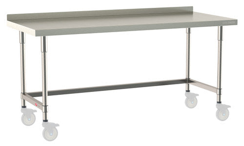 TableWorx Worktable, 72"W x 30"D, adjustable height, 2"H backsplash