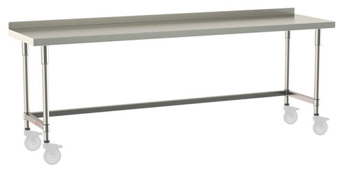 TableWorx Worktable, 96"W x 24"D, adjustable height, 2"H backsplash
