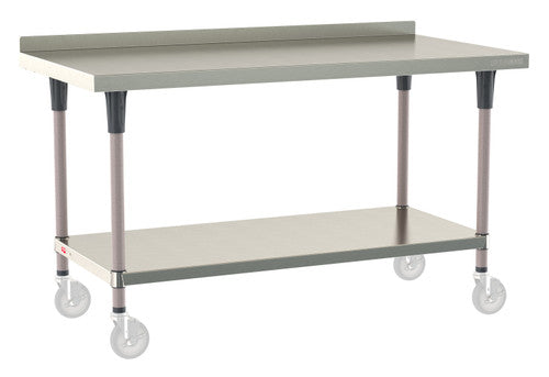 TableWorx Worktable, 60"W x 30"D, adjustable height, undershelf, 2"H backsplash, epoxy coated legs
