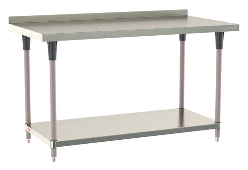 TableWorx Worktable, 60"W x 30"D, adjustable height, undershelf, 2"H backsplash, epoxy coated legs