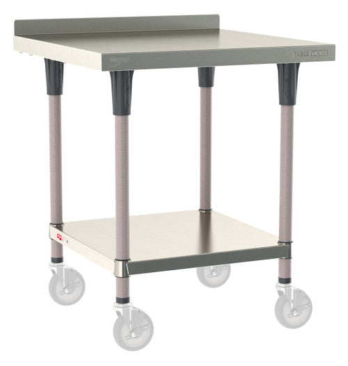 TableWorx Worktable, 30"W x 30"D, adjustable height, undershelf, 2"H backsplash, epoxy coated legs