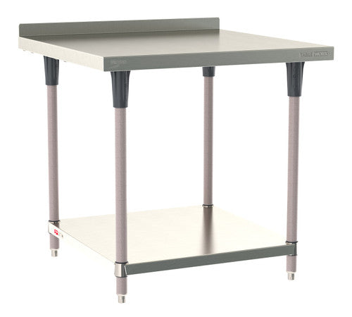 TableWorx Worktable, 36"W x 36"D, adjustable height, undershelf, 2"H backsplash, epoxy coated legs