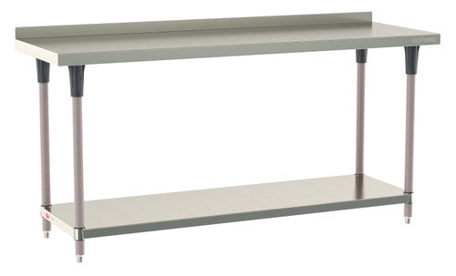 TableWorx Worktable, 72"W x 24"D, adjustable height, undershelf, 2"H backsplash, epoxy coated legs