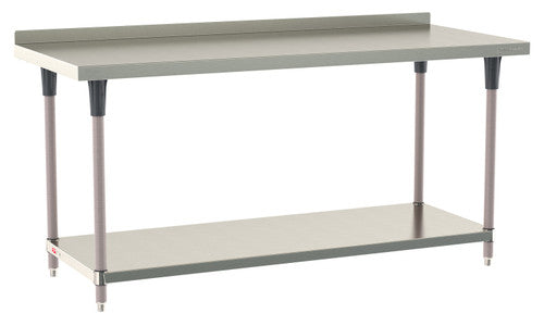 TableWorx Worktable, 72"W x 30"D, adjustable height, undershelf, 2"H backsplash, epoxy coated legs