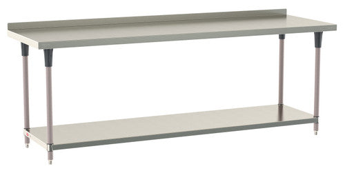 TableWorx Worktable, 96"W x 30"D, adjustable height, undershelf, 2"H backsplash, epoxy coated legs