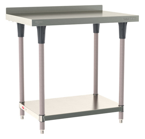 TableWorx Worktable, 36"W x 24"D, adjustable height, undershelf, 2"H backsplash, epoxy coated legs