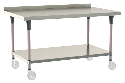 TableWorx Worktable, 60"W x 36"D, adjustable height, undershelf, 2"H backsplash, epoxy coated legs