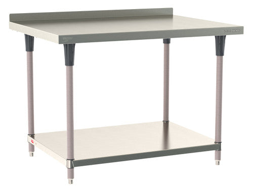 TableWorx Worktable, 48"W x 36"D, adjustable height, undershelf, 2"H backsplash, epoxy coated legs