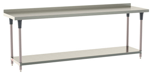 TableWorx Worktable, 96"W x 24"D, adjustable height, undershelf, 2"H backsplash, epoxy coated legs