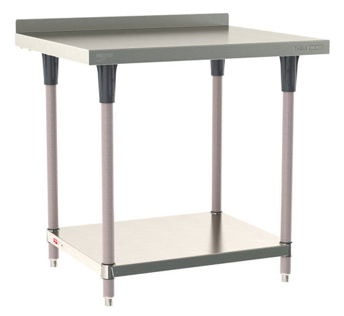 TableWorx Worktable, 36"W x 30"D, adjustable height, undershelf, 2"H backsplash, epoxy coated legs