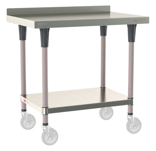 TableWorx Worktable, 36"W x 24"D, adjustable height, undershelf, 2"H backsplash, epoxy coated legs