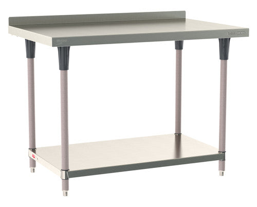 TableWorx Worktable, 48"W x 30"D, adjustable height, undershelf, 2"H backsplash, epoxy coated legs