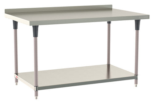 TableWorx Worktable, 60"W x 36"D, adjustable height, undershelf, 2"H backsplash, epoxy coated legs
