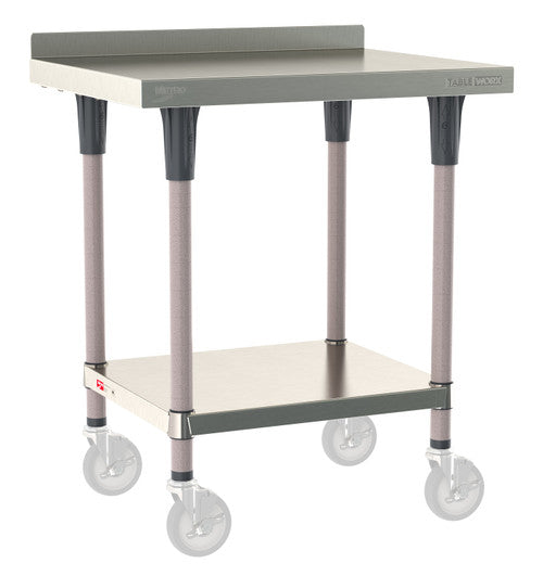 TableWorx Worktable, 30"W x 24"D, adjustable height, undershelf, 2"H backsplash, epoxy coated legs