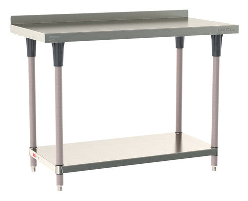 TableWorx Worktable, 48"W x 24"D, adjustable height, undershelf, 2"H backsplash, epoxy coated legs
