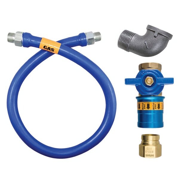 1"D Blue Hose™ Moveable Gas Connector Hose Assembly 60"L, Stainless Steel Braid, Safety Quik® QDV, Elbow, 294,000 BTU/hr
