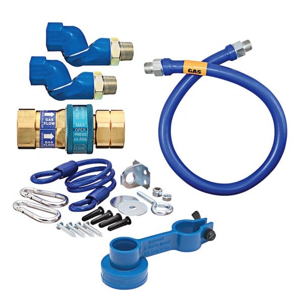 3/4"D Blue Hose™ Moveable Gas Connector Hose Assembly 48"L, Stainless Steel Braid, SnapFast® QD, 2 Swivel MAX®, Restraining Cable, 160,000 BTU/hr