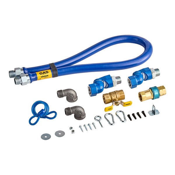 3/4"D Blue Hose™ Moveable Gas Connector Kit 48"L, Stainless Steel Braid, 2 Swivel MAX®, Restraining Cable, Full Port Valve, 160,000 BTU/hr, SKU 1675KITB2S48