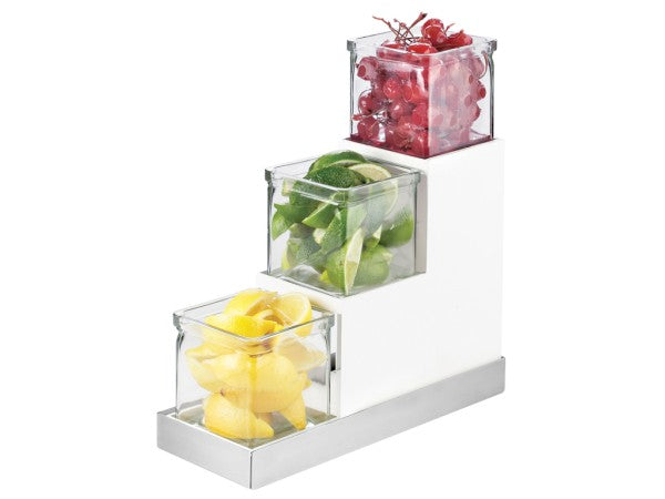 Luxe 3-Tier Jar Display, White Metal Frame, Stainless Base