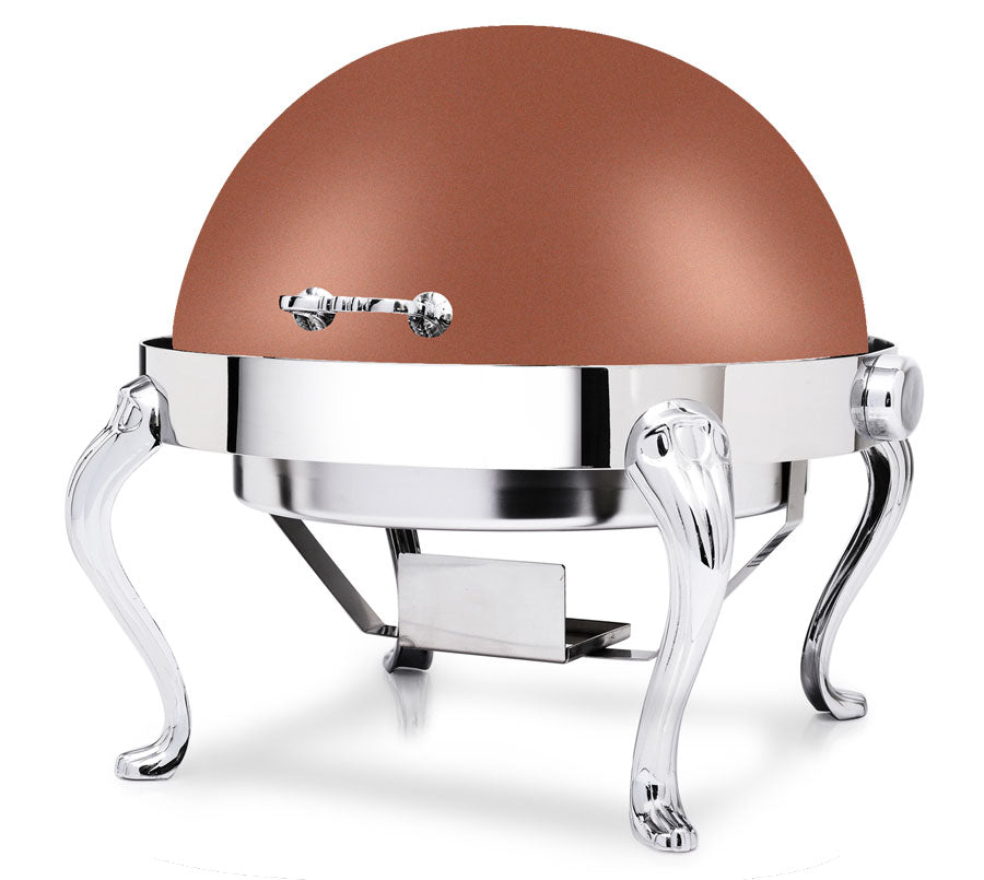 Queen Anne 8 Quart Round Chafing Dish w/ Roll Top Cover, Stainless Steel, Copper