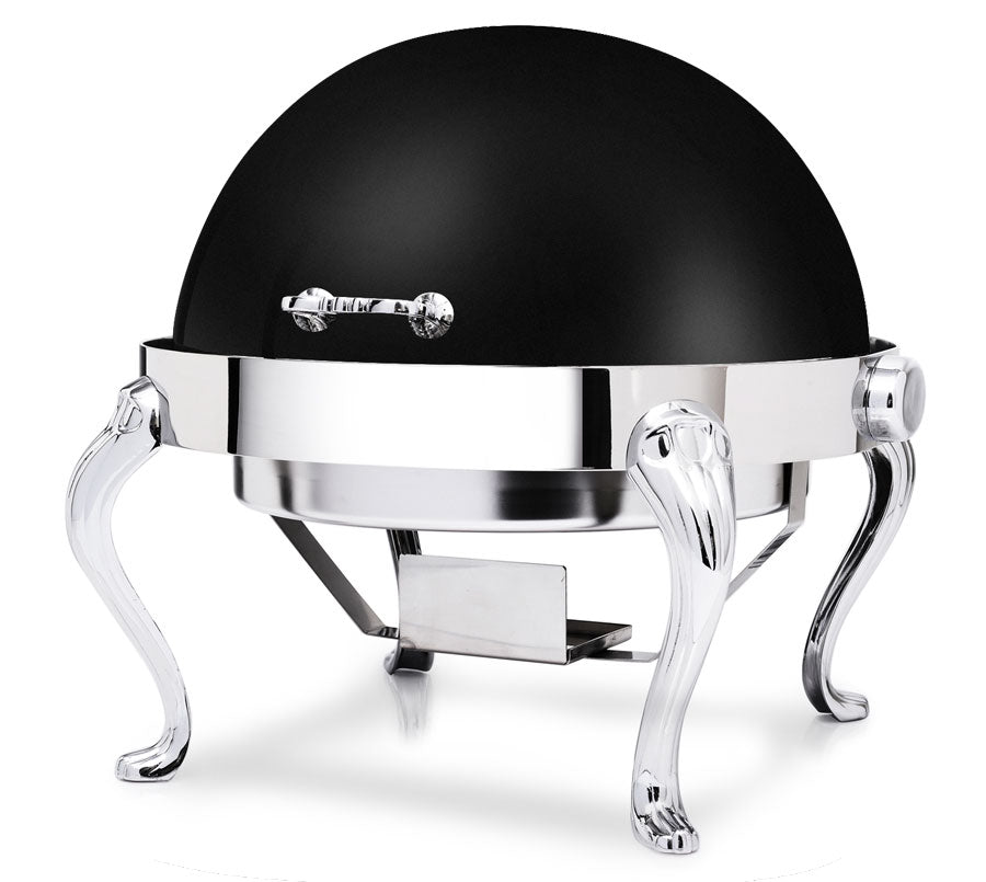 Queen Anne 8 Quart Round Chafing Dish w/ Roll Top Cover, Stainless Steel, Black