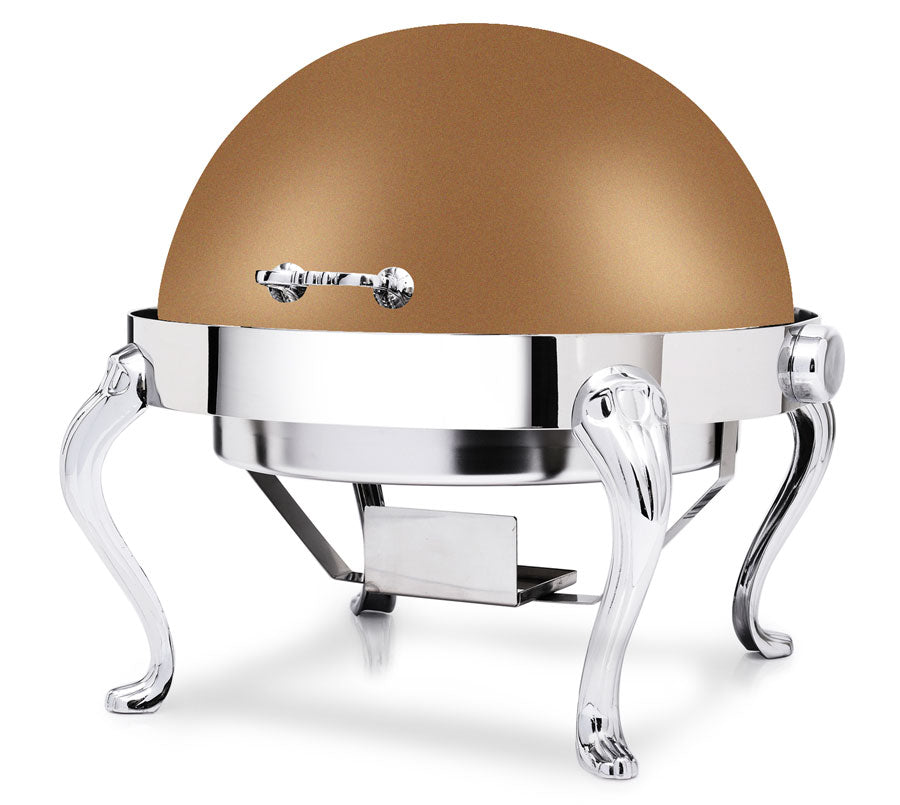 Queen Anne 8 Quart Round Chafing Dish w/ Roll Top Cover, Stainless Steel, Bronze
