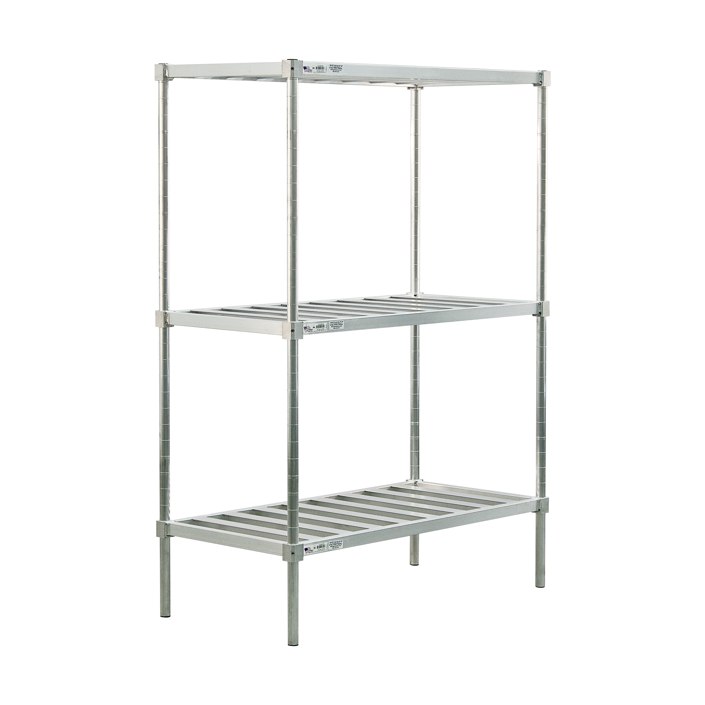 3-Tier Heavy Duty Adjustable (Modular) Aluminum Shelving Unit/Single-Deep Keg Shelving Unit With Slatted T-Bar Shelves (Shelving Kit/Complete Shelving Unit) - 18"W x 76.25"H x 42"L