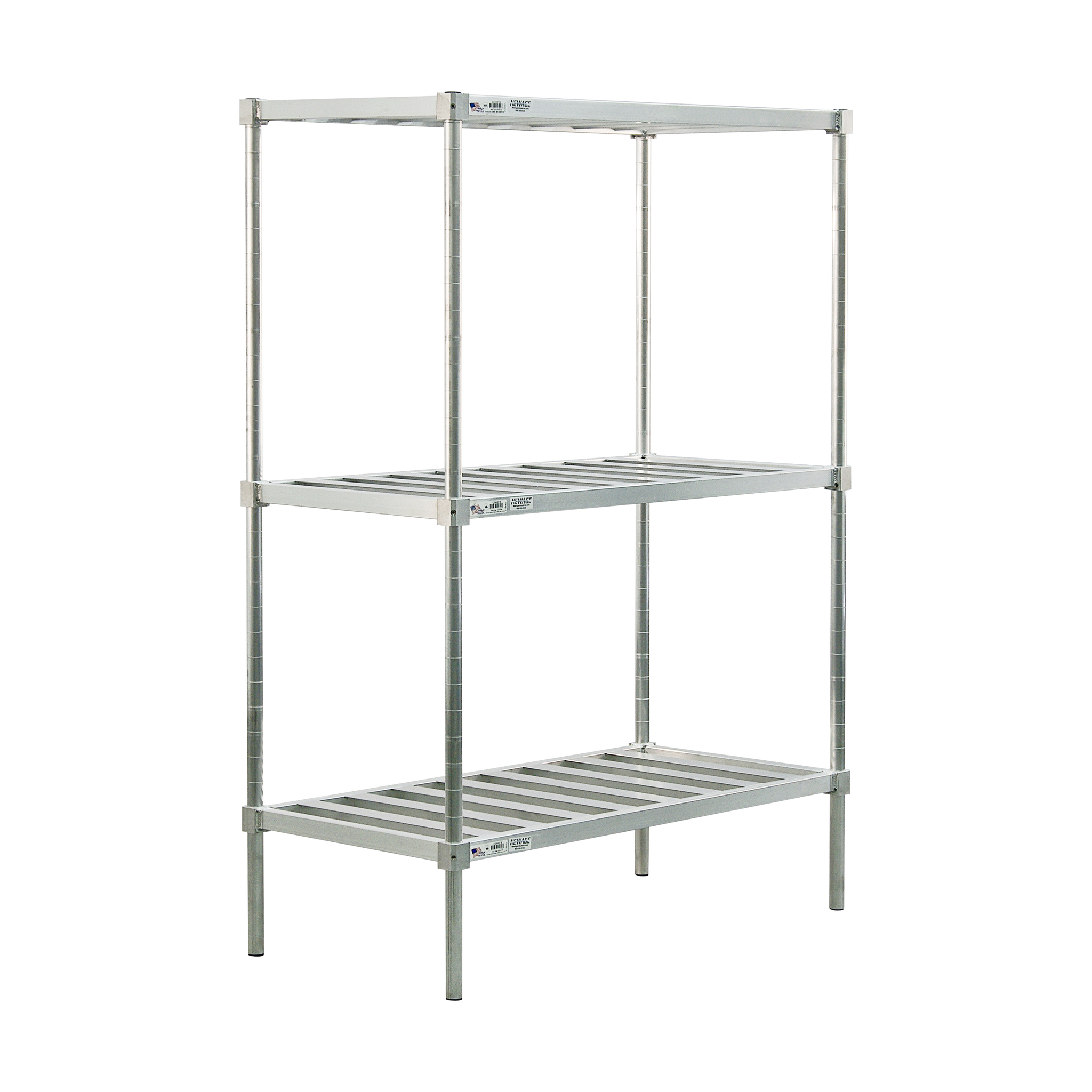 3-Tier Heavy Duty Adjustable (Modular) Aluminum Shelving Unit/Single-Deep Keg Shelving Unit With Slatted T-Bar Shelves (Shelving Kit/Complete Shelving Unit) - 18