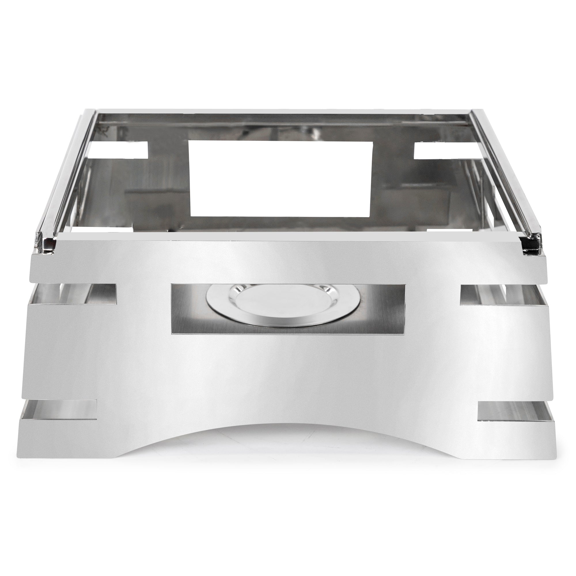 All-in-One REVO Chafer Stand, square, 17”W x 16”D x 7”H, includes hook-on sterno shelf, 18/10 stainless steel, brushed finish