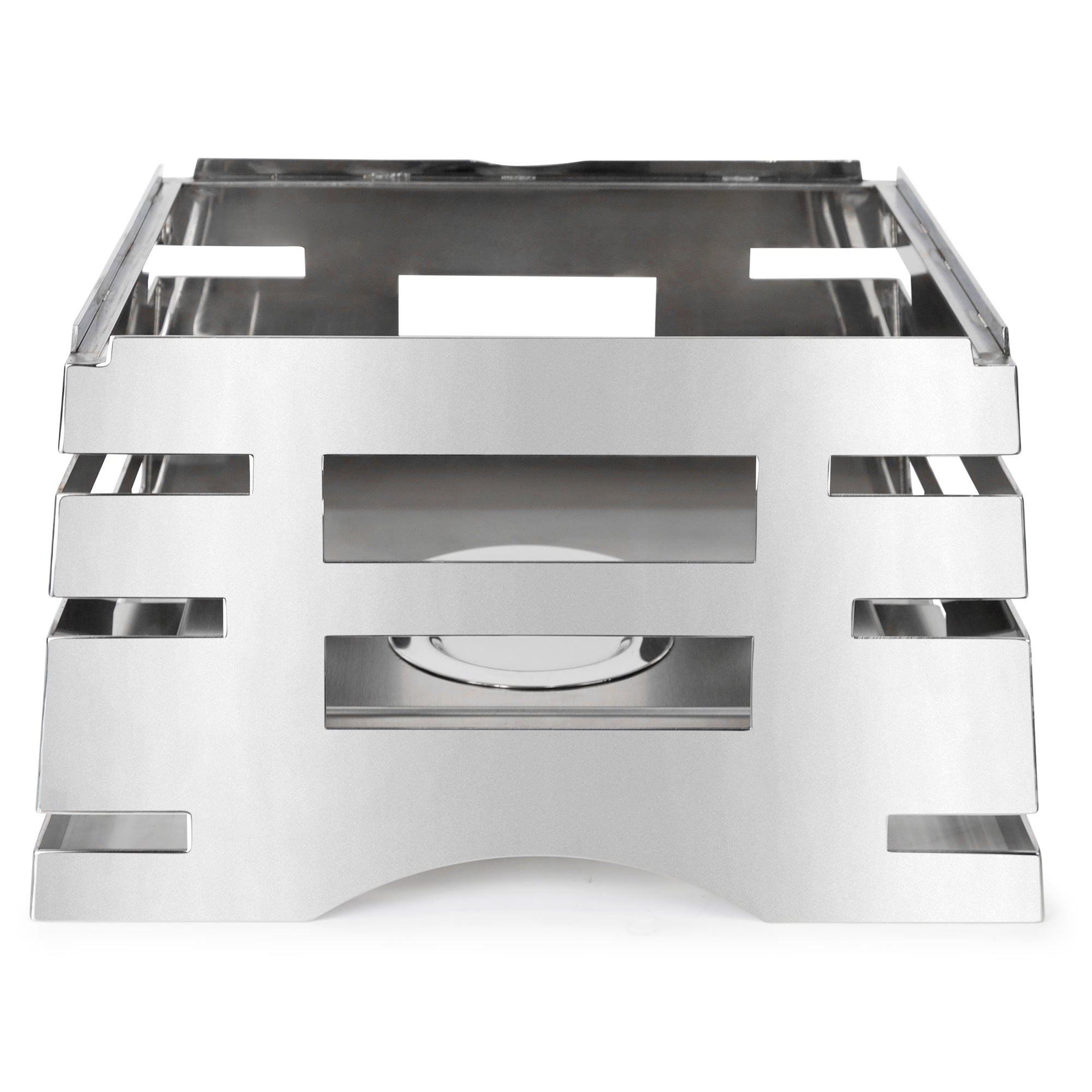 All-in-One Revo Chafer Stand, 17"W x 16"D x10"H, square, includes hook-on sterno shelf, 18/10 stainless steel