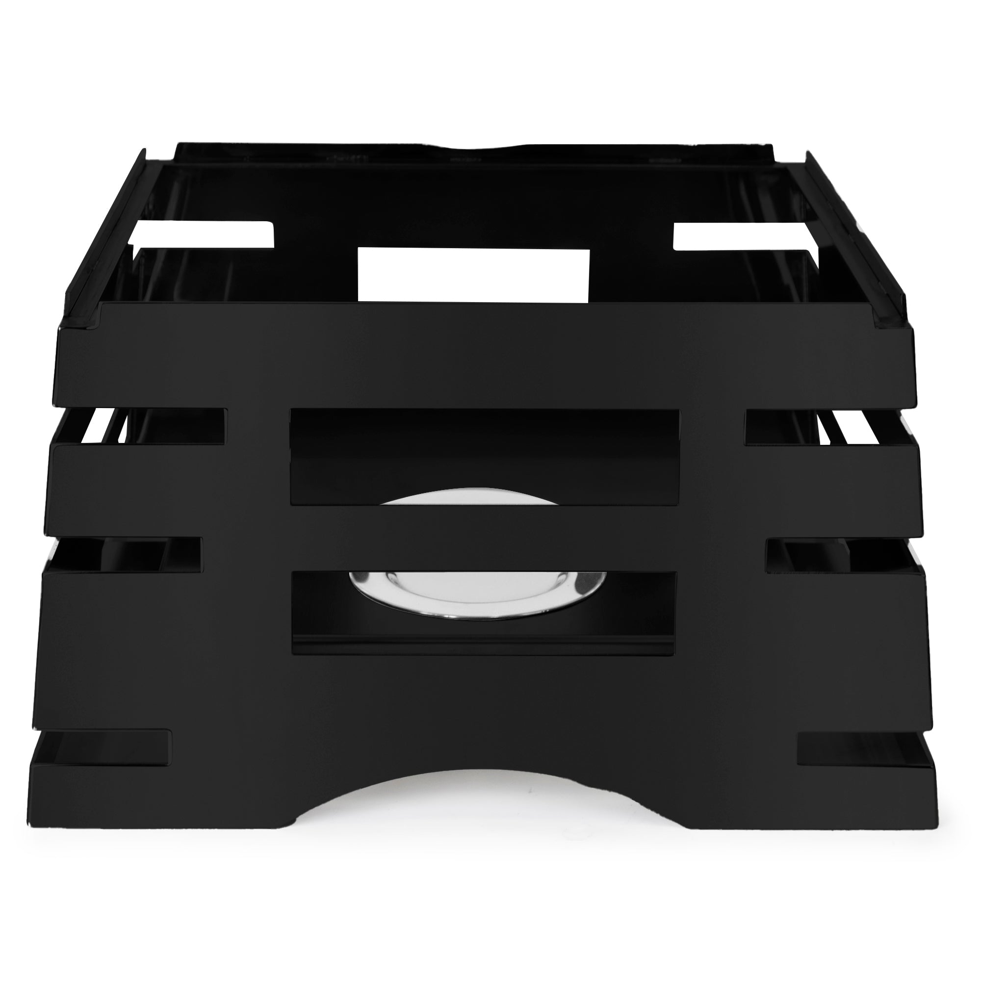 All-in-One REVO Chafer Stand, square, 17”W x 16”D x 10”H, includes hook-on sterno shelf, 18/10 stainless steel, coated black finish