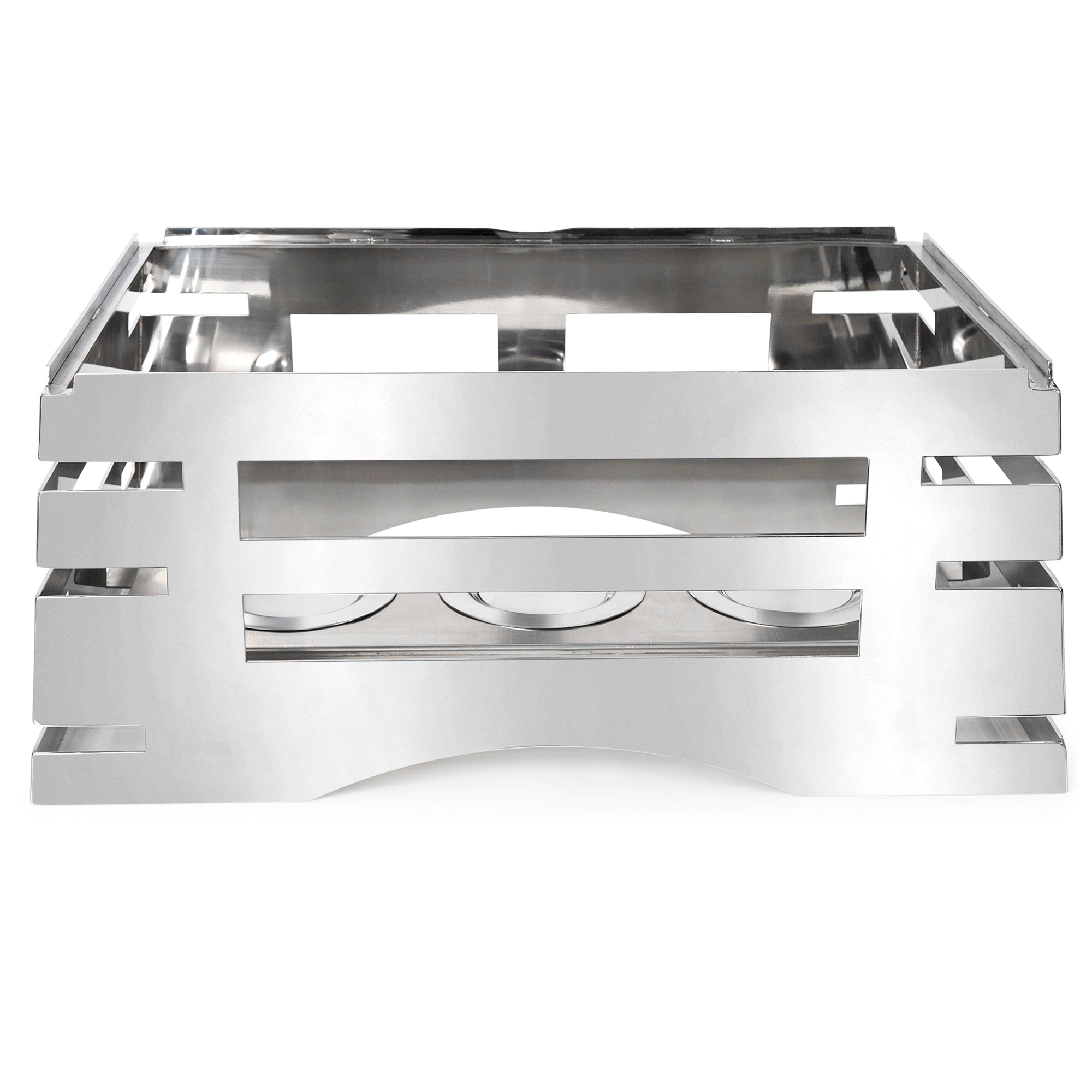 All-in-One REVO Chafer Stand, rectangle, 23-3/4”W x 16”D x 10”H, includes hook-on sterno shelf, 18/10 stainless steel, brushed finish