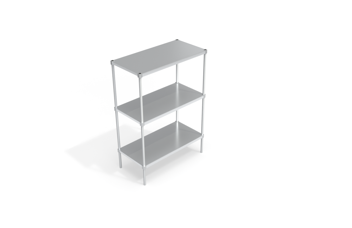 3-Tier Heavy Duty Adjustable (Modular) Aluminum Shelving Unit With Solid Brute Shelves With Removable Tops (Shelving Kit/Complete Shelving Unit) - 24"W x 68.25"H x 48"L