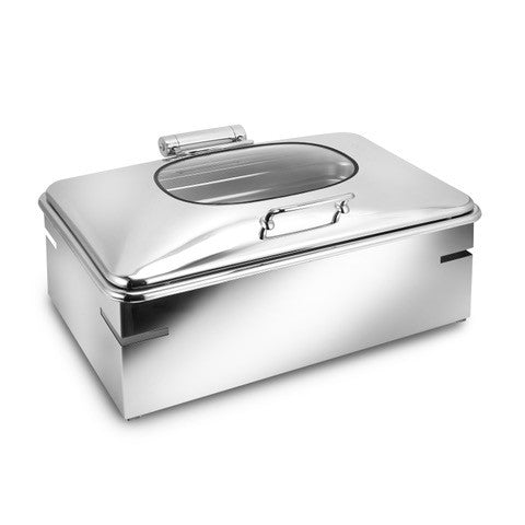 Park Avenue 8 Quart Rectangular Chafing Dish w/ Removable Base and Hinged Glass Lid, Stainless Steel