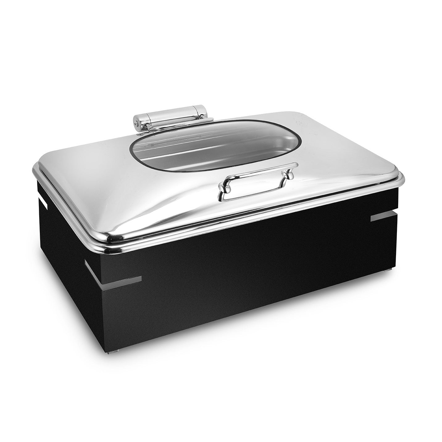 Park Avenue 8 Quart Rectangular Chafing Dish w/ Removable Base and Hinged Lid, Stainless Steel, XYLO Black Finish
