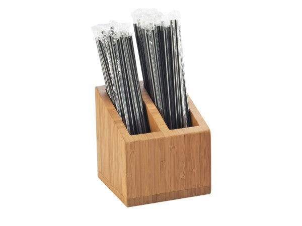 Bamboo  2-Section Straw Holder - 5" x 5" x 5-1/2"