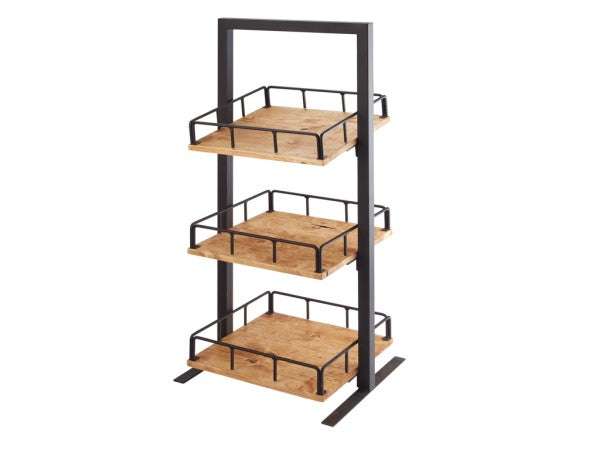 12" Rustic Pine Powder Coated Metal Merchandiser, 31"H