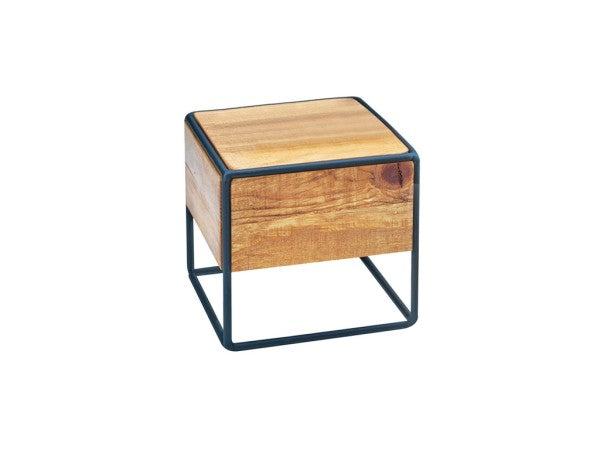 8" Rustic Pine Square Metal Riser, 7.5"H