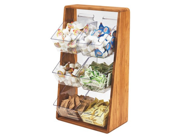 Bamboo Condiment Organizer w/6 Removable Plastic Bins