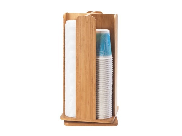 Bamboo 4-Section Revolving Cup & Lid Organizer, 8" Dia