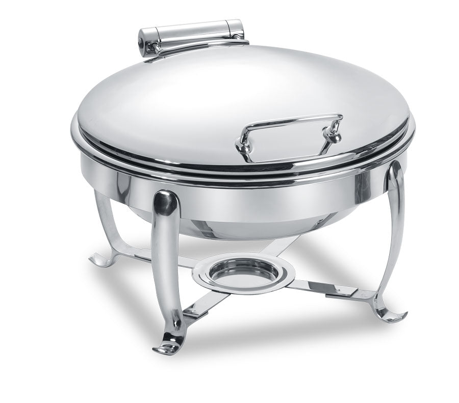 Park Avenue 6 Quart Round Chafing Dish w/ Hinged Lid with Stand, Stainless Steel