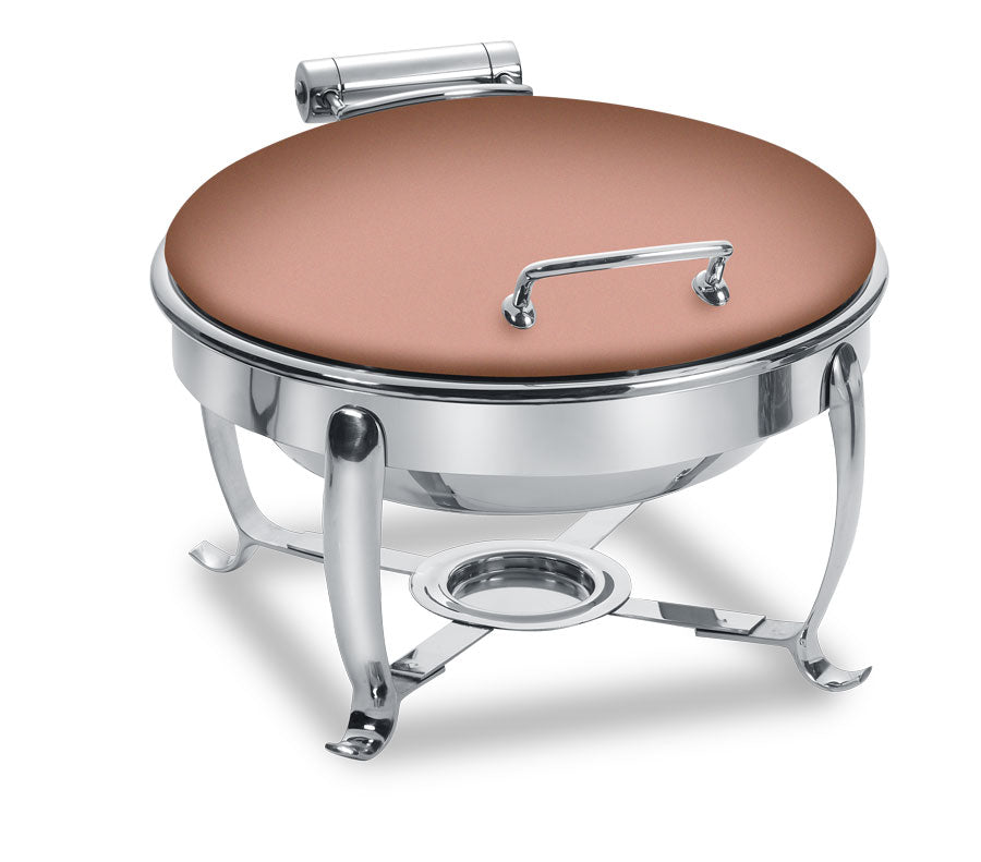 Park Avenue 6 Quart Round Chafing Dish w/ Hinged Lid with Stand, XYLO Copper Finish